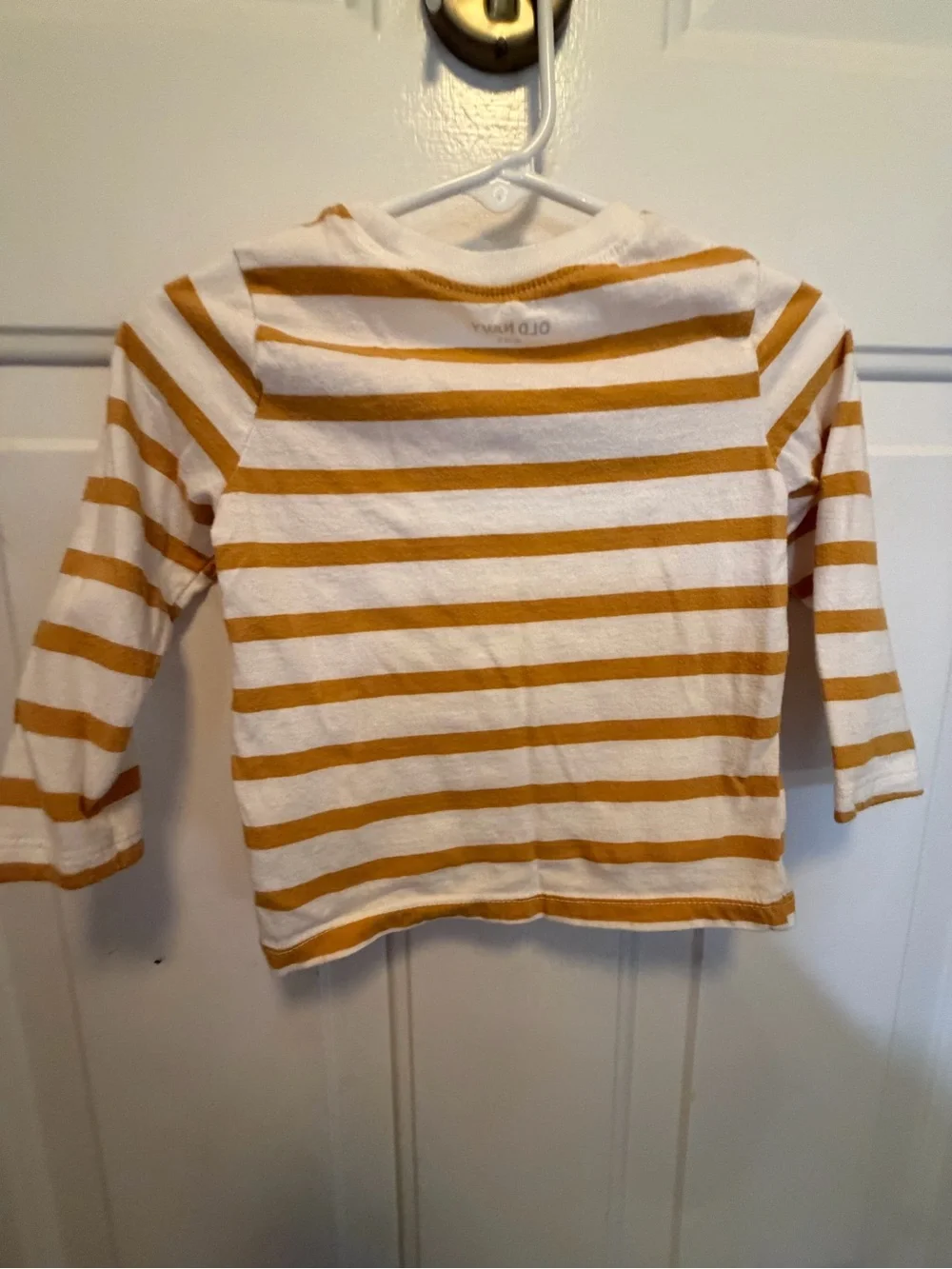 Old Navy White and Mustard Stripe Long-Sleeve Tee